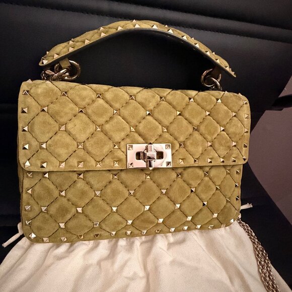 Valentino Green Suede Rockstud Bag - Picture 2 of 10